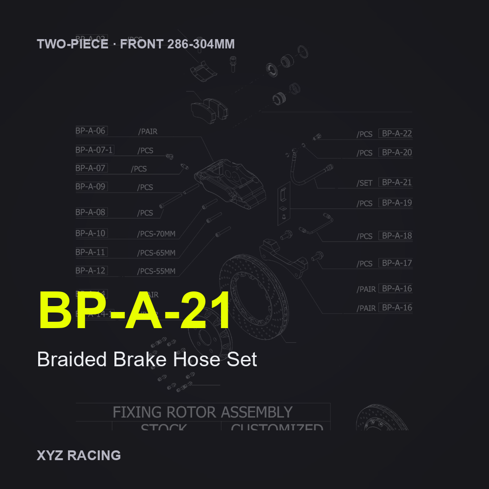Braided Brake Hose Set (BP-A-21) — Two-Piece Front 286-304mm