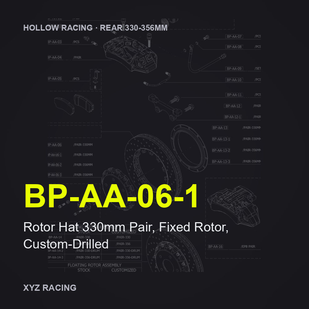 Rotor Hat 330mm Pair, Fixed Rotor, Custom-Drilled (BP-AA-06-1) — Hollow Racing Rear 330-356mm