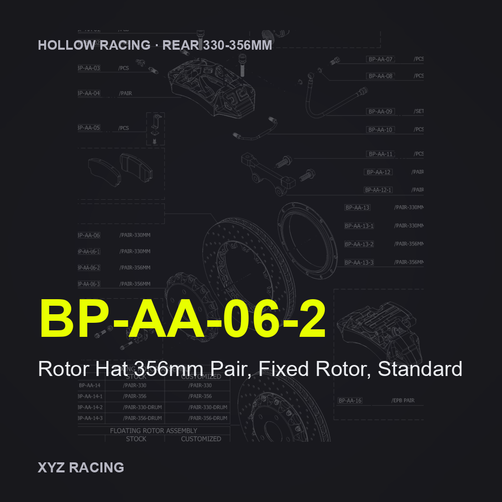 Rotor Hat 356mm Pair, Fixed Rotor, Standard (BP-AA-06-2) — Hollow Racing Rear 330-356mm