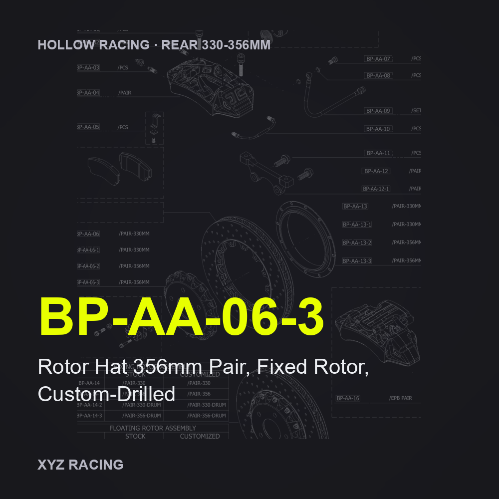 Rotor Hat 356mm Pair, Fixed Rotor, Custom-Drilled (BP-AA-06-3) — Hollow Racing Rear 330-356mm