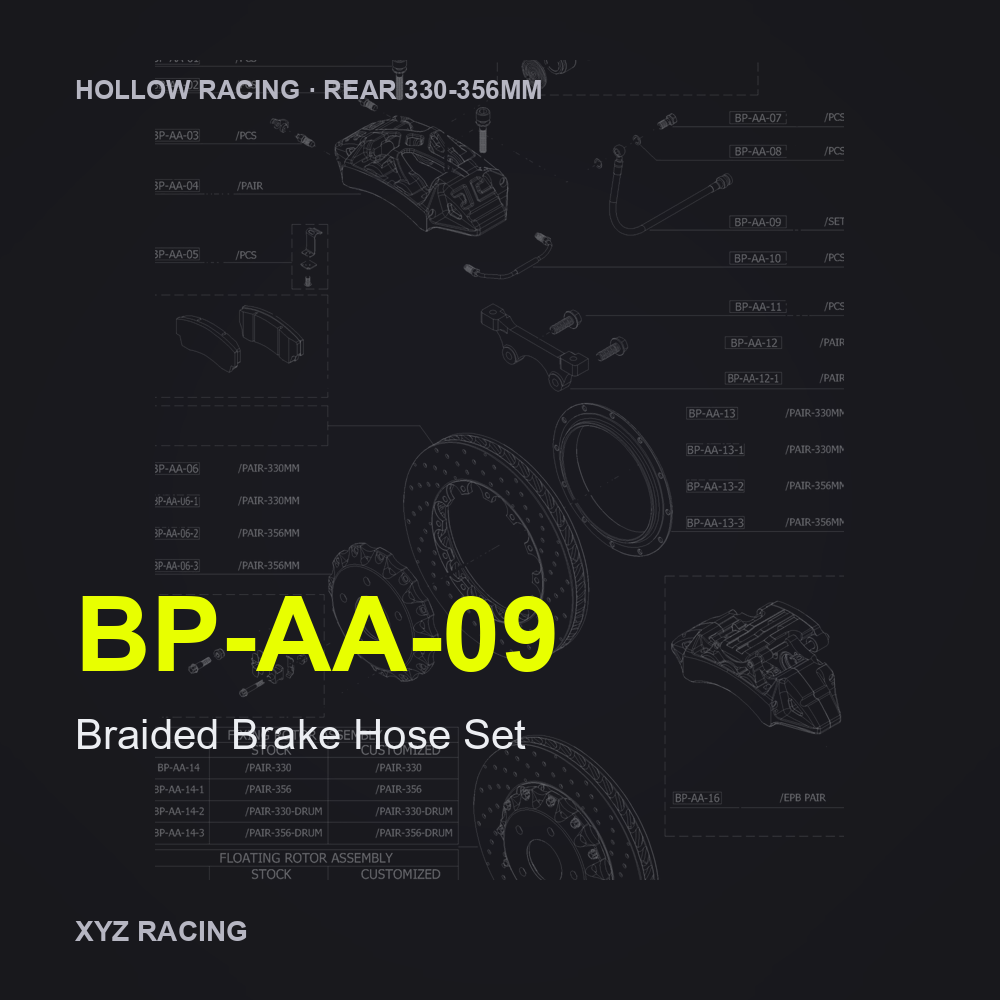 Braided Brake Hose Set (BP-AA-09) — Hollow Racing Rear 330-356mm