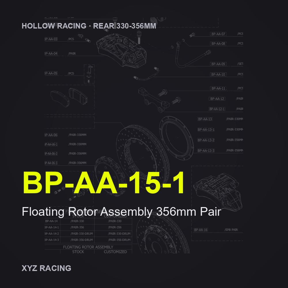 Floating Rotor Assembly 356mm Pair (BP-AA-15-1) — Hollow Racing Rear 330-356mm
