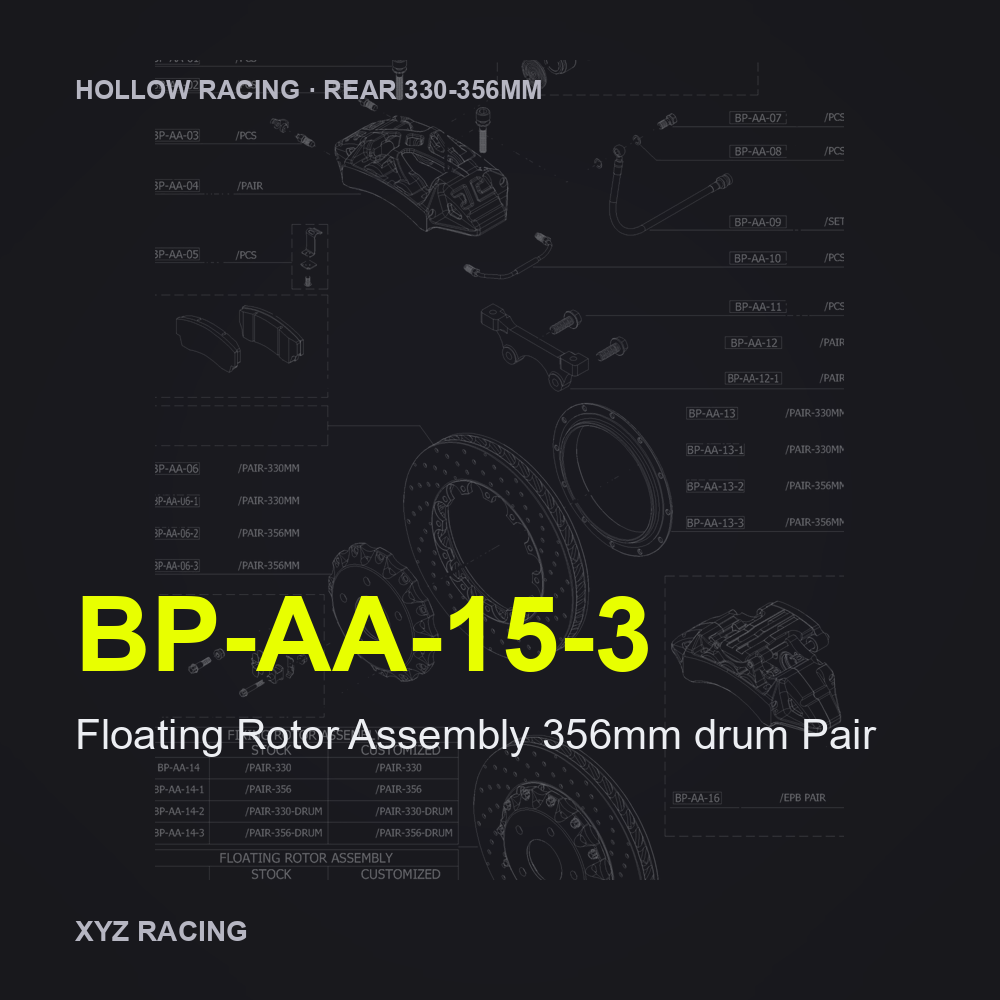 Floating Rotor Assembly 356mm drum Pair (BP-AA-15-3) — Hollow Racing Rear 330-356mm