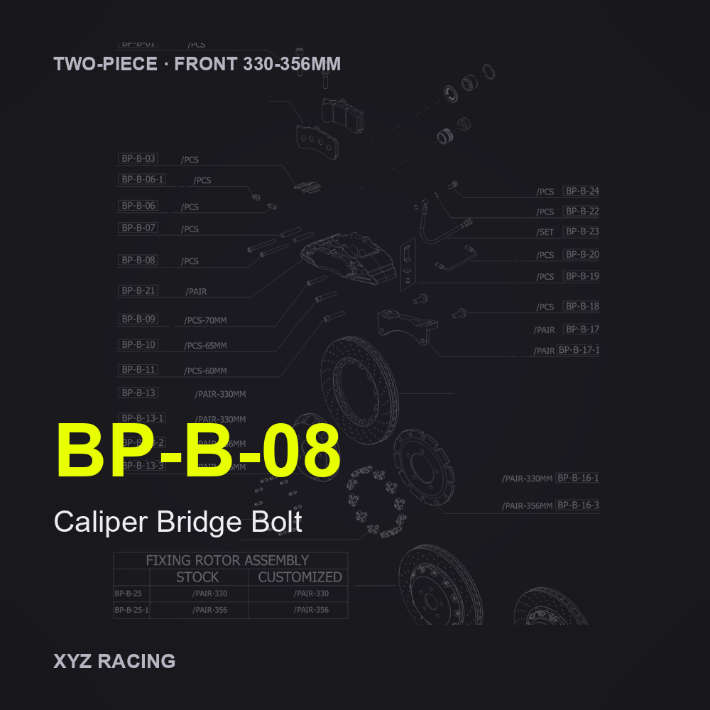 Caliper Bridge Bolt (BP-B-08) — Two-Piece Front 330-356mm
