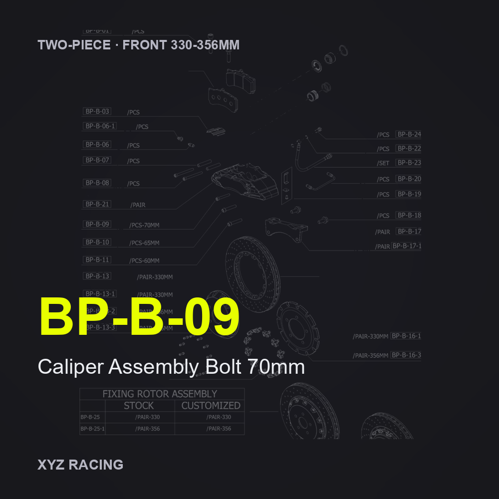 Caliper Assembly Bolt 70mm (BP-B-09) — Two-Piece Front 330-356mm