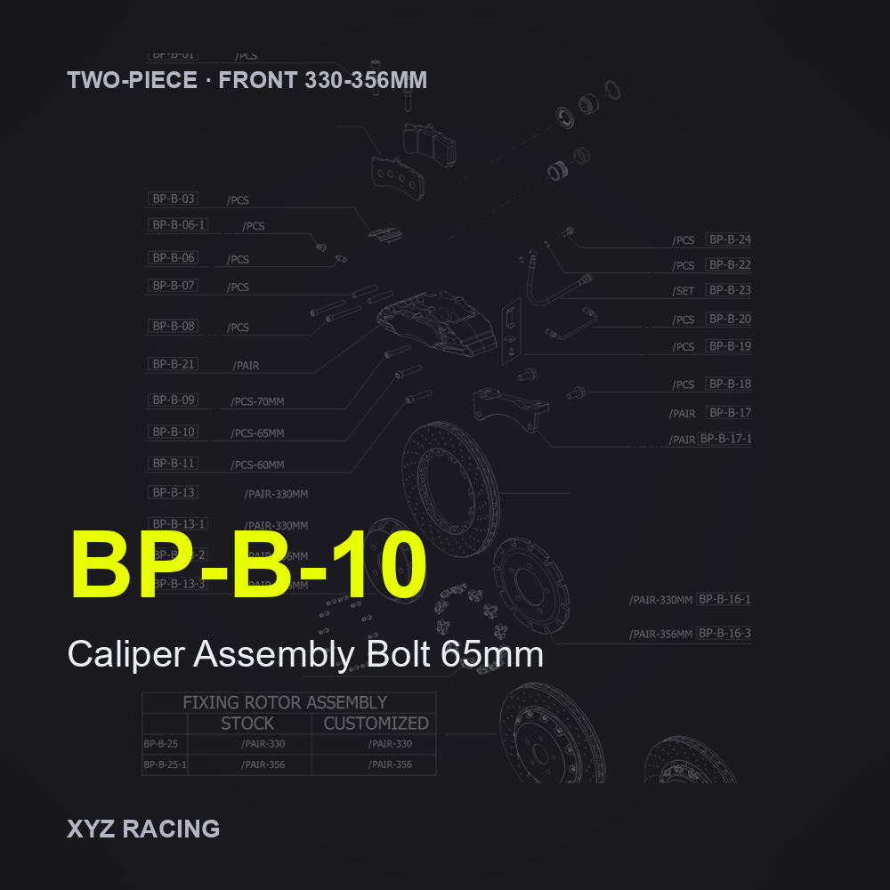 Caliper Assembly Bolt 65mm (BP-B-10) — Two-Piece Front 330-356mm