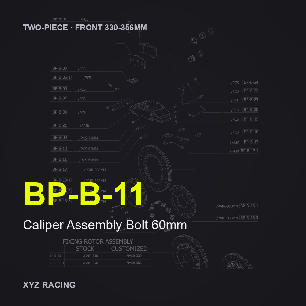 Caliper Assembly Bolt 60mm (BP-B-11) — Two-Piece Front 330-356mm