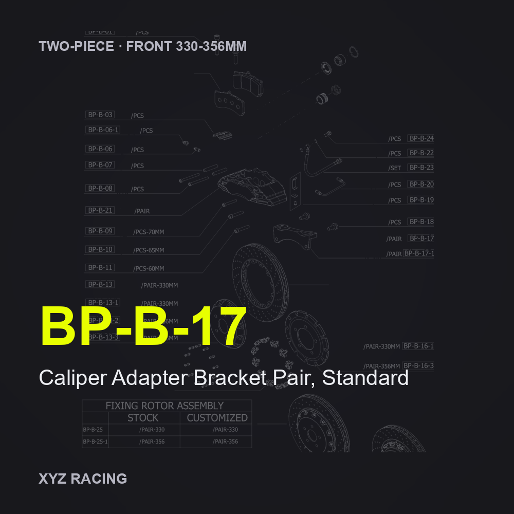 Caliper Adapter Bracket Pair, Standard (BP-B-17) — Two-Piece Front 330-356mm