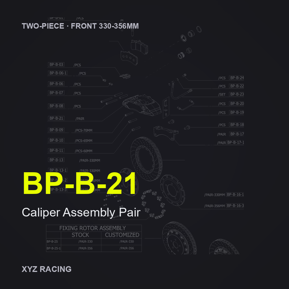 Caliper Assembly Pair (BP-B-21) — Two-Piece Front 330-356mm