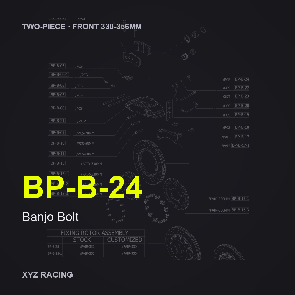 Banjo Bolt (BP-B-24) — Two-Piece Front 330-356mm