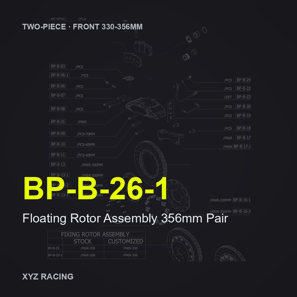 Floating Rotor Assembly 356mm Pair (BP-B-26-1) — Two-Piece Front 330-356mm
