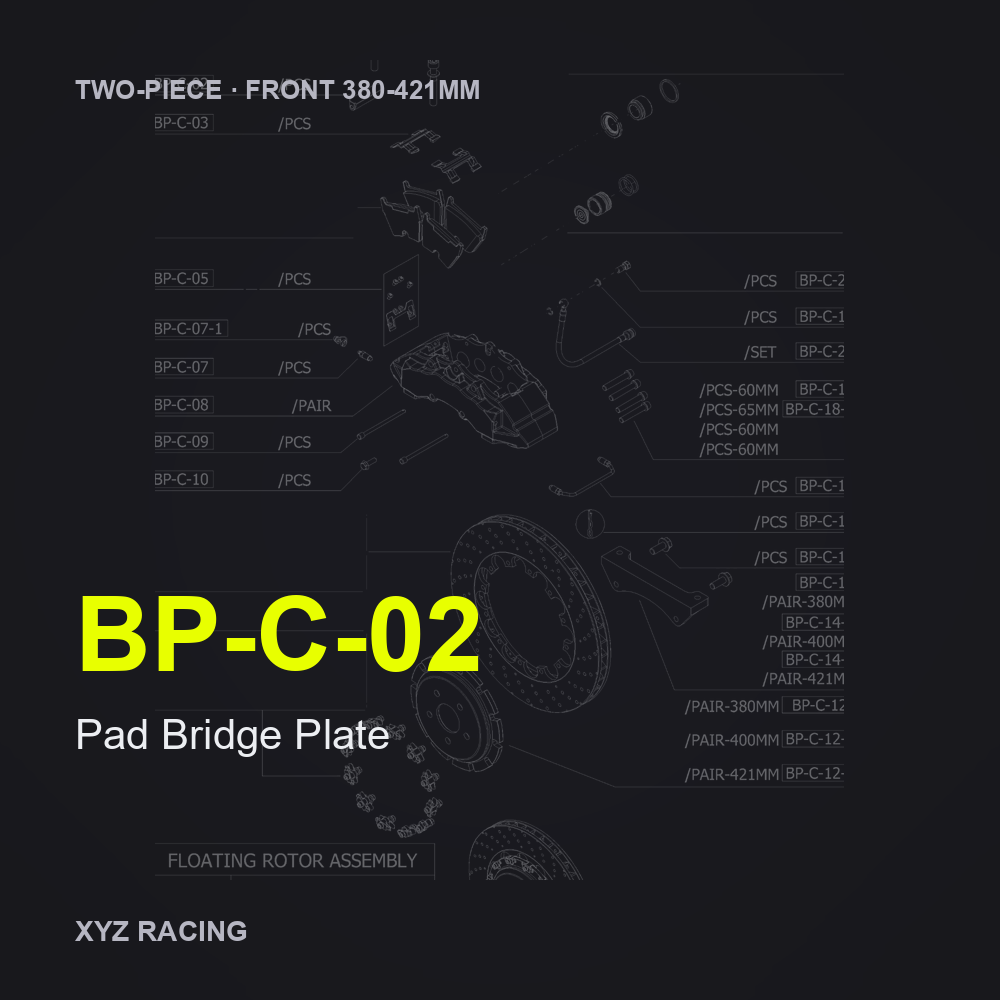 Pad Bridge Plate (BP-C-02) — Two-Piece Front 380-421mm