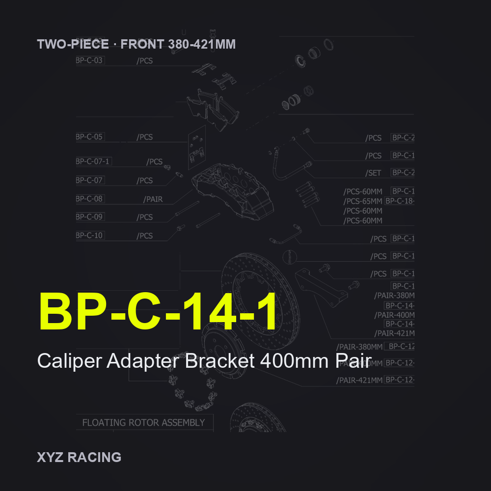 Caliper Adapter Bracket 400mm Pair (BP-C-14-1) — Two-Piece Front 380-421mm