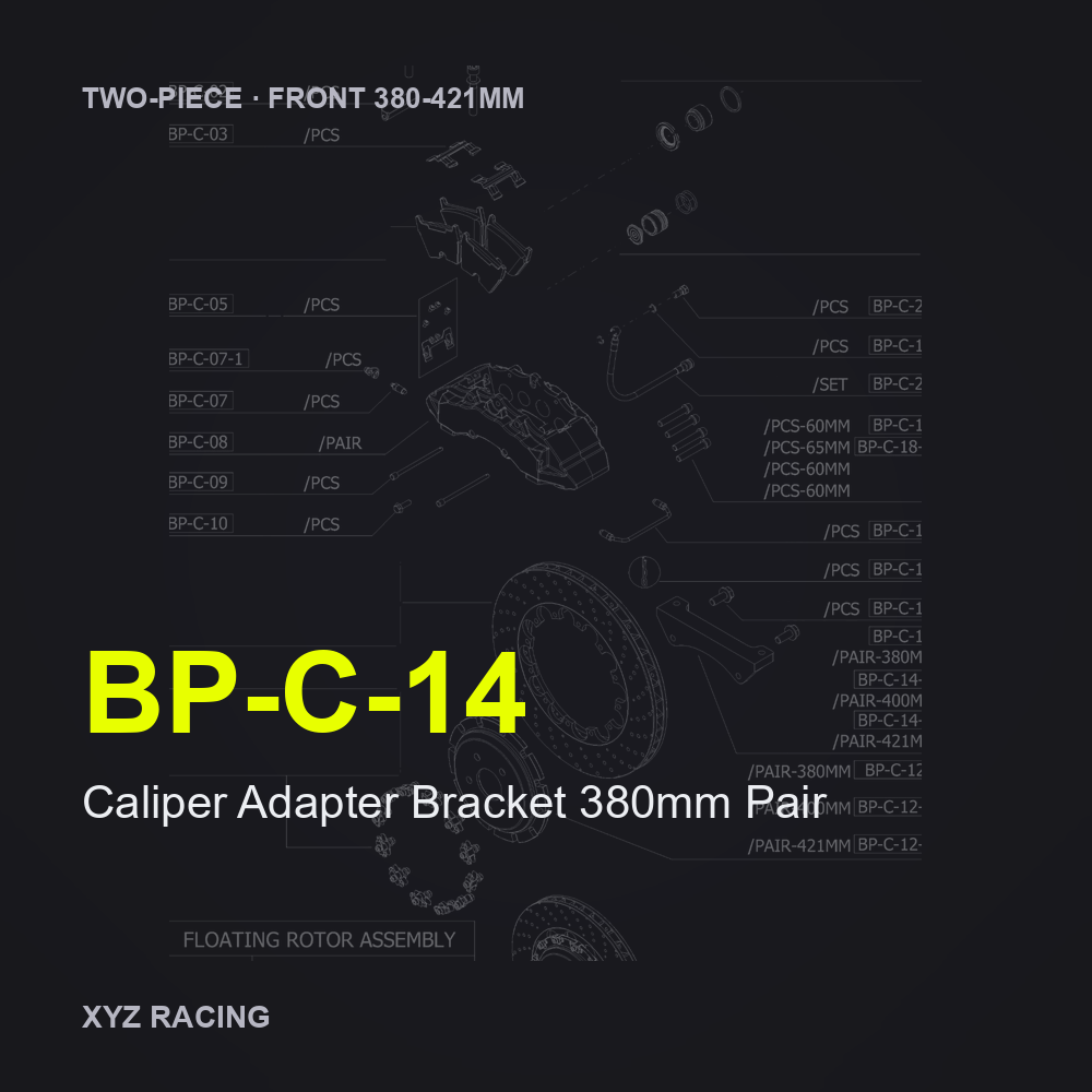 Caliper Adapter Bracket 380mm Pair (BP-C-14) — Two-Piece Front 380-421mm