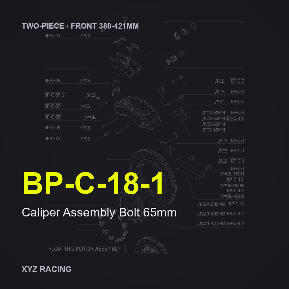 Caliper Assembly Bolt 65mm (BP-C-18-1) — Two-Piece Front 380-421mm