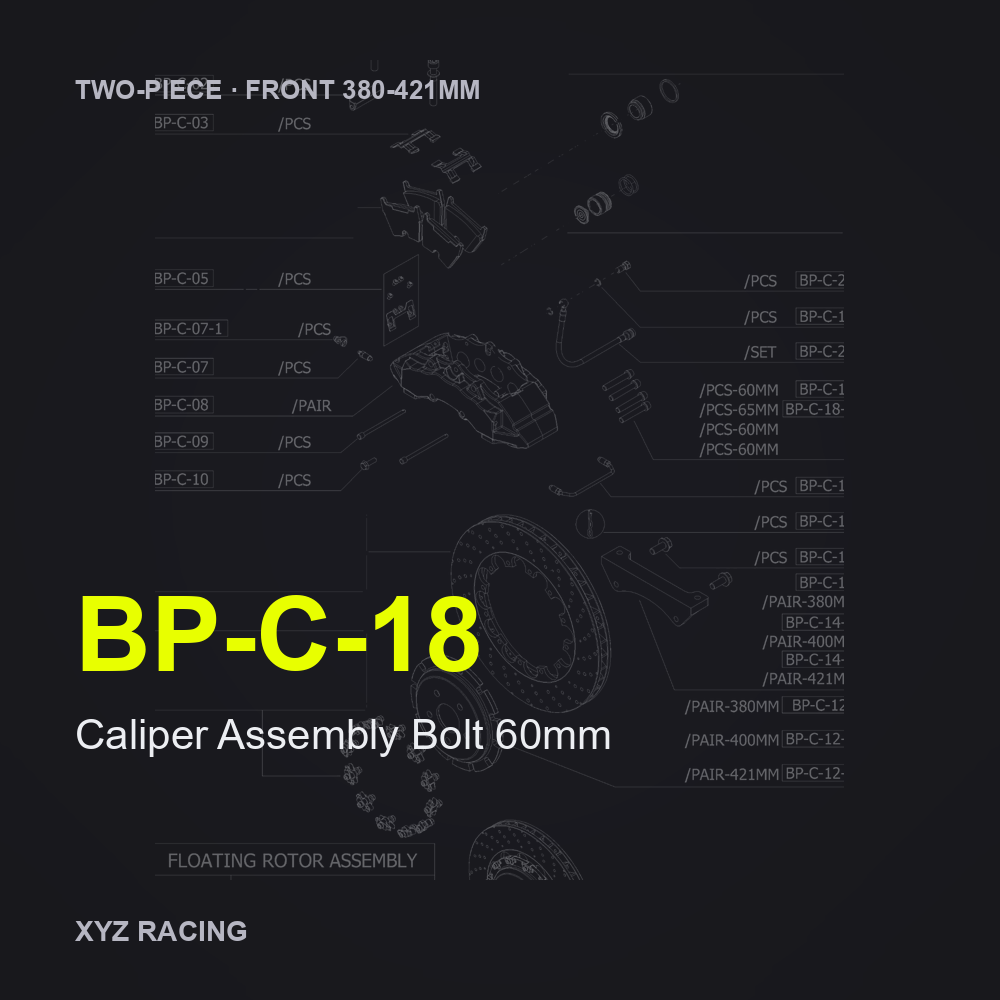 Caliper Assembly Bolt 60mm (BP-C-18) — Two-Piece Front 380-421mm