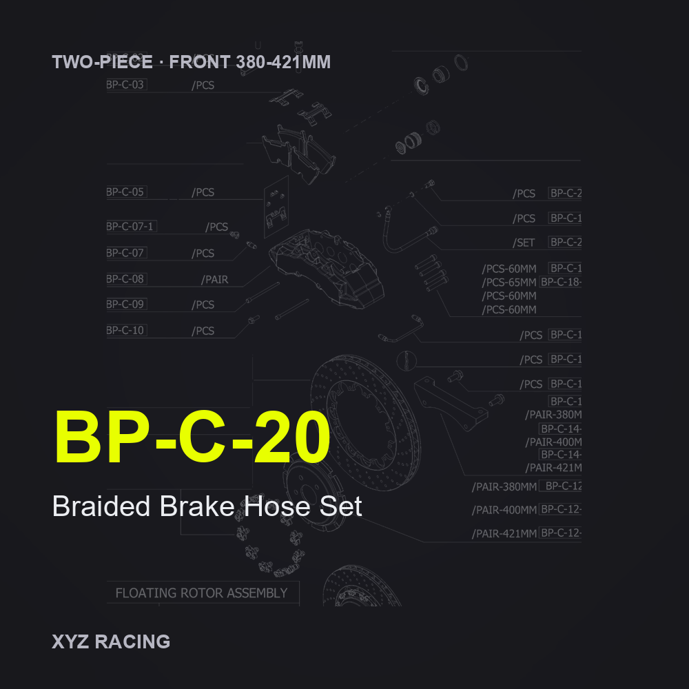 Braided Brake Hose Set (BP-C-20) — Two-Piece Front 380-421mm