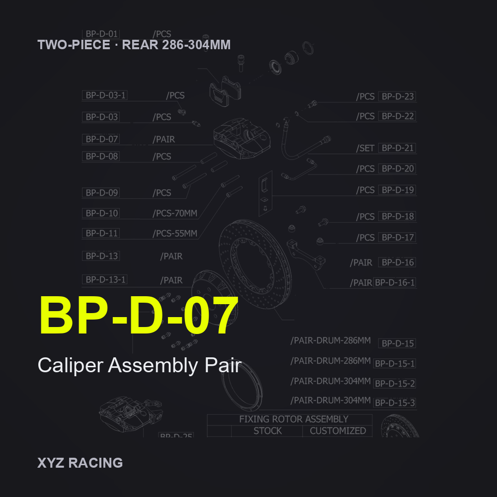 Caliper Assembly Pair (BP-D-07) — Two-Piece Rear 286-304mm