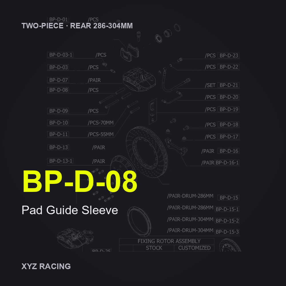 Pad Guide Sleeve (BP-D-08) — Two-Piece Rear 286-304mm
