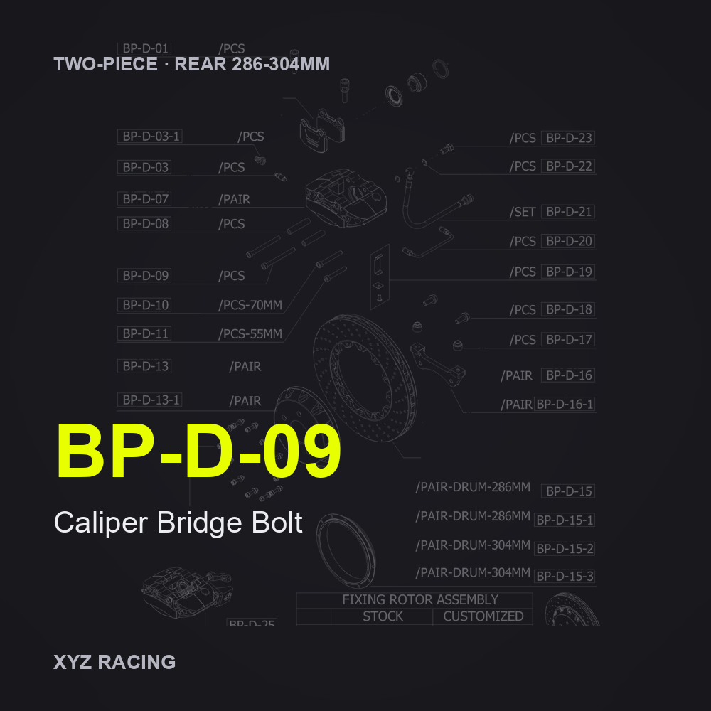 Caliper Bridge Bolt (BP-D-09) — Two-Piece Rear 286-304mm