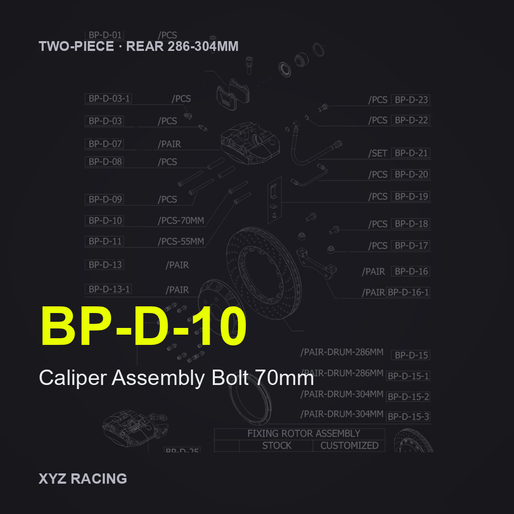 Caliper Assembly Bolt 70mm (BP-D-10) — Two-Piece Rear 286-304mm