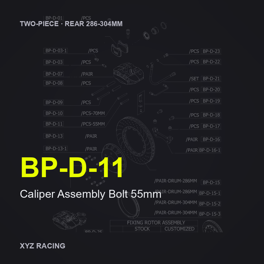Caliper Assembly Bolt 55mm (BP-D-11) — Two-Piece Rear 286-304mm