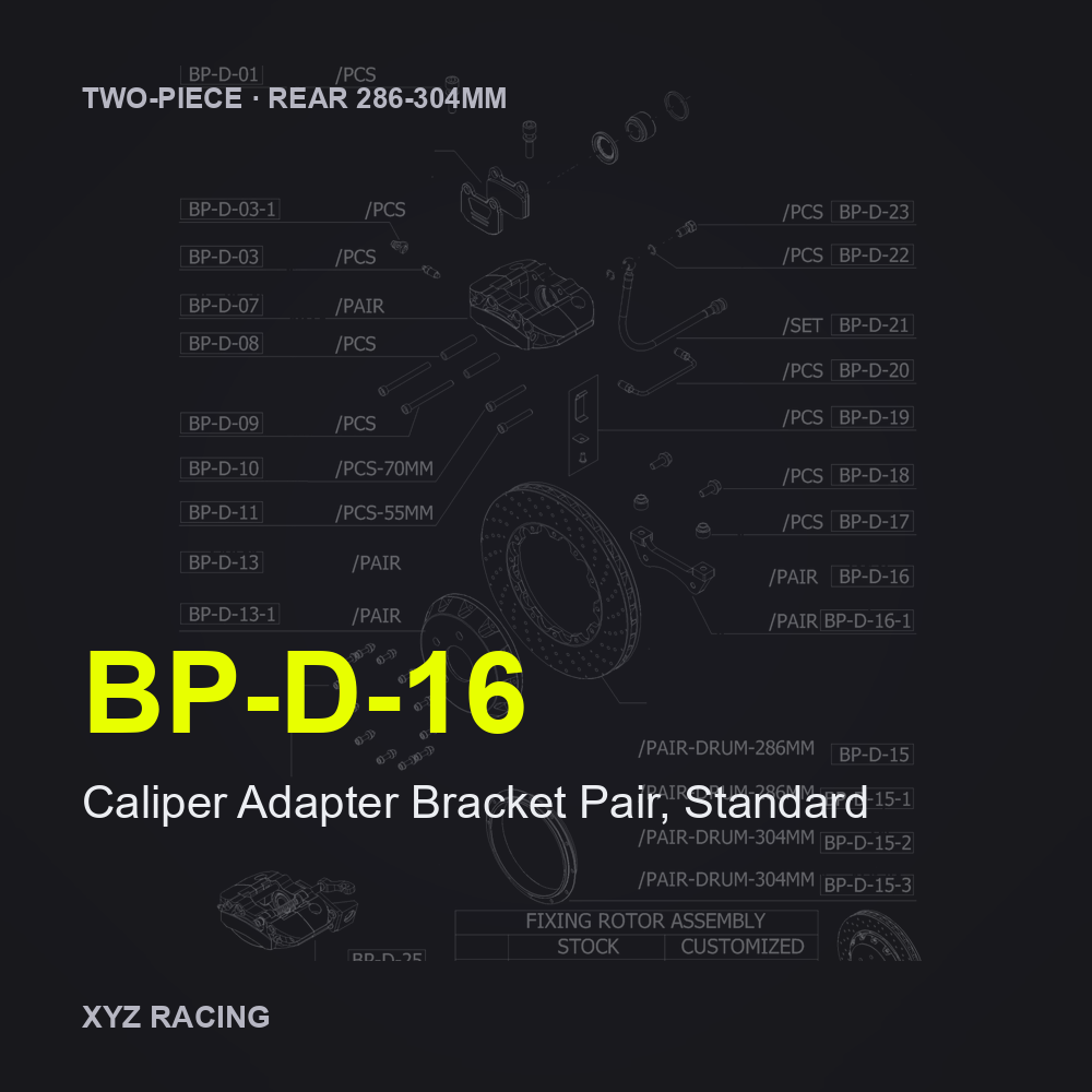 Caliper Adapter Bracket Pair, Standard (BP-D-16) — Two-Piece Rear 286-304mm