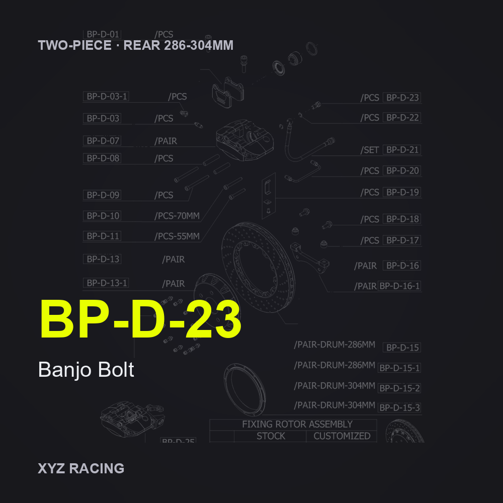 Banjo Bolt (BP-D-23) — Two-Piece Rear 286-304mm