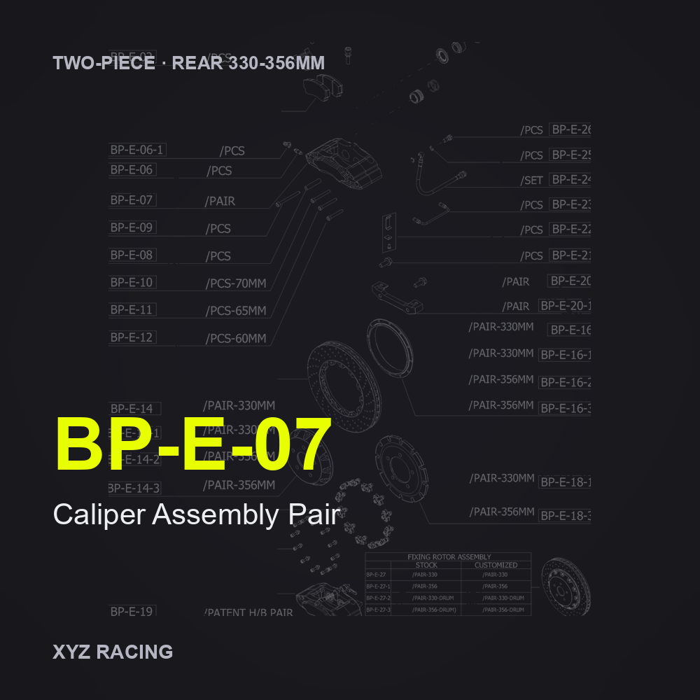 Caliper Assembly Pair (BP-E-07) — Two-Piece Rear 330-356mm