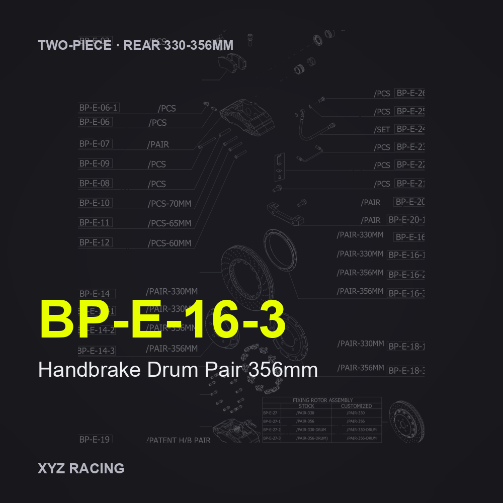 Handbrake Drum Pair 356mm (BP-E-16-3) — Two-Piece Rear 330-356mm