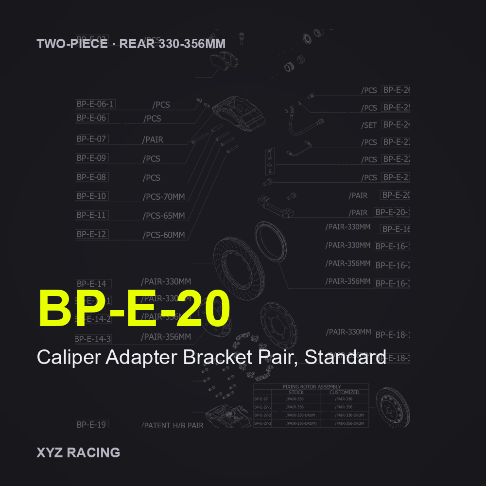 Caliper Adapter Bracket Pair, Standard (BP-E-20) — Two-Piece Rear 330-356mm