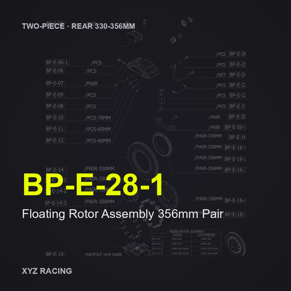Floating Rotor Assembly 356mm Pair (BP-E-28-1) — Two-Piece Rear 330-356mm