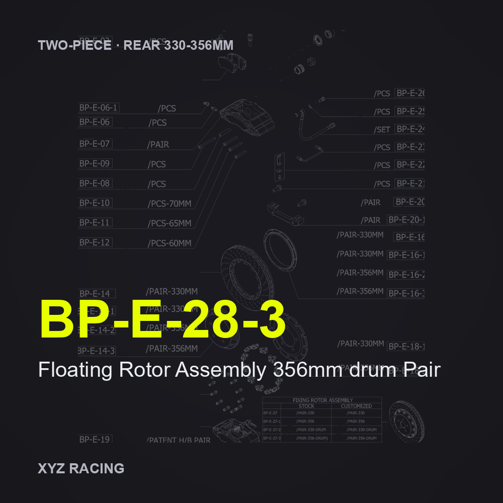 Floating Rotor Assembly 356mm drum Pair (BP-E-28-3) — Two-Piece Rear 330-356mm