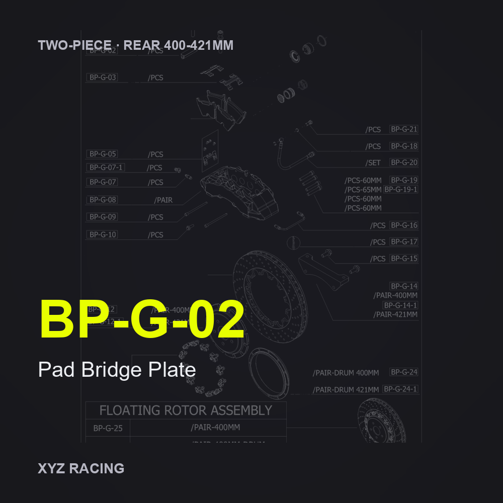 Pad Bridge Plate (BP-G-02) — Two-Piece Rear 400-421mm
