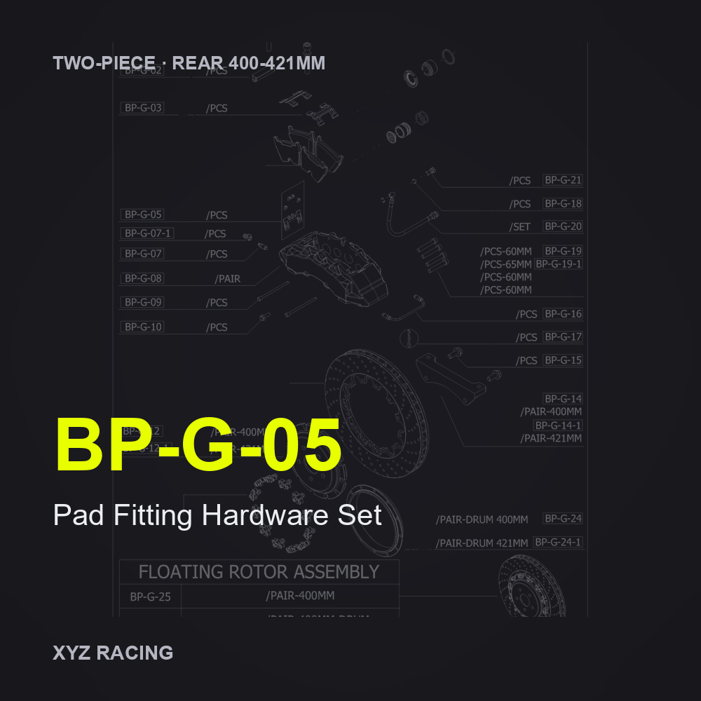 Pad Fitting Hardware Set (BP-G-05) — Two-Piece Rear 400-421mm