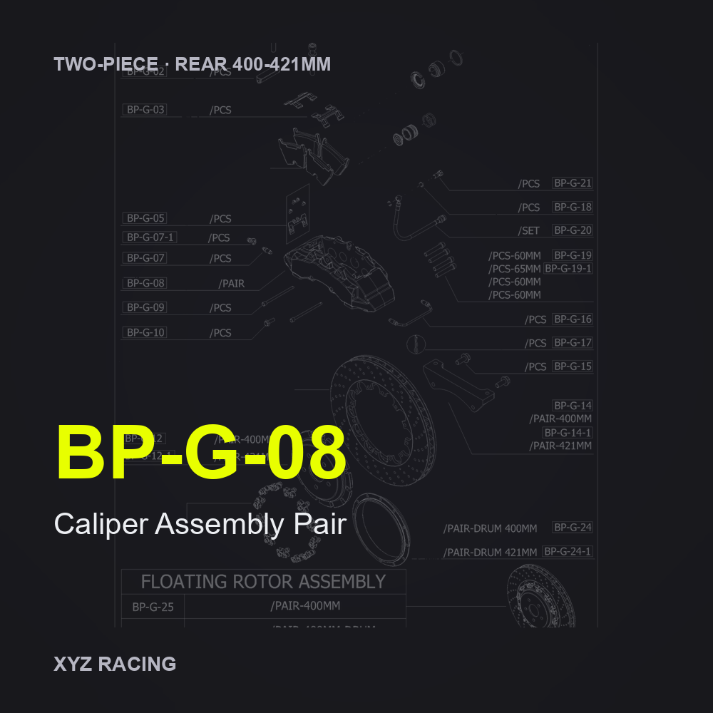 Caliper Assembly Pair (BP-G-08) — Two-Piece Rear 400-421mm