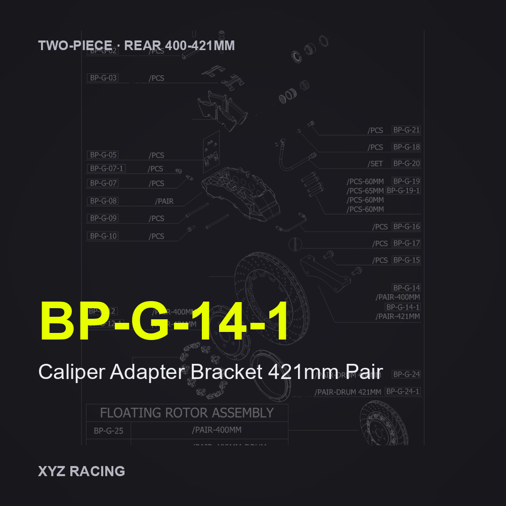 Caliper Adapter Bracket 421mm Pair (BP-G-14-1) — Two-Piece Rear 400-421mm