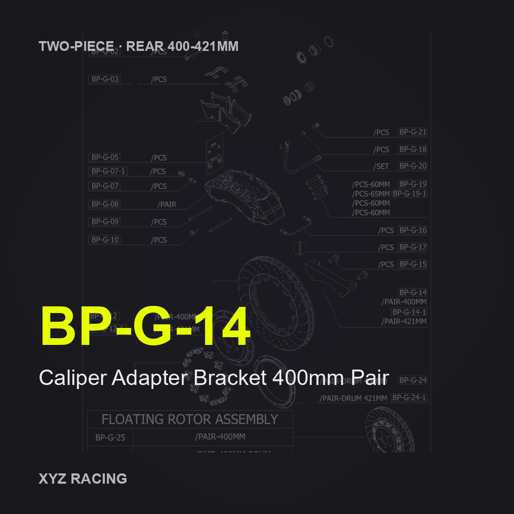 Caliper Adapter Bracket 400mm Pair (BP-G-14) — Two-Piece Rear 400-421mm