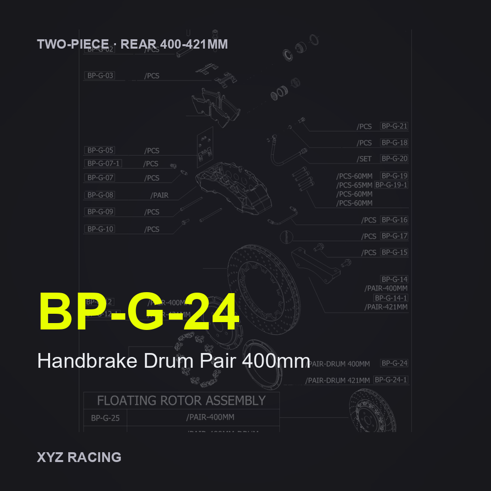 Handbrake Drum Pair 400mm (BP-G-24) — Two-Piece Rear 400-421mm