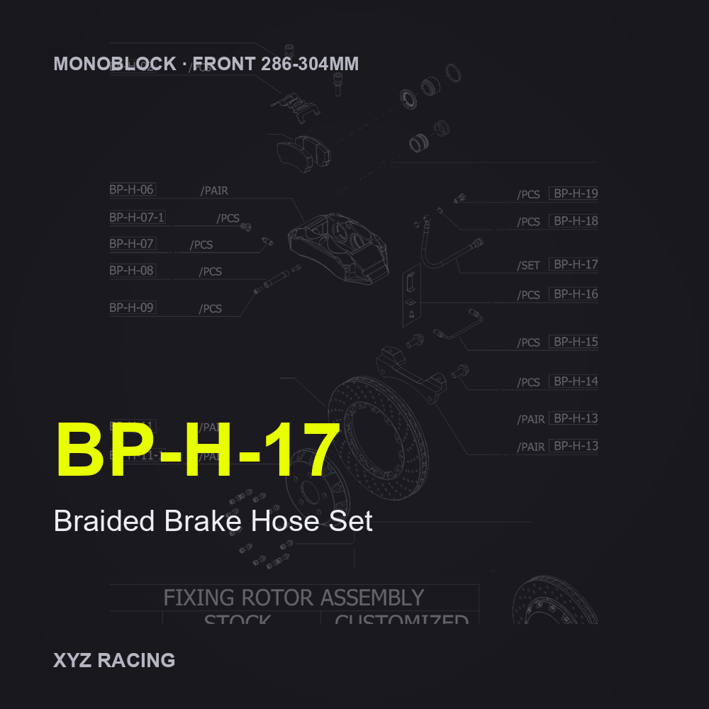 Braided Brake Hose Set (BP-H-17) — Monoblock Front 286-304mm