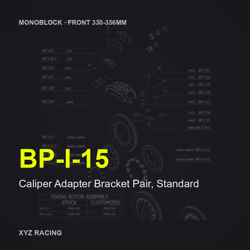 Caliper Adapter Bracket Pair, Standard (BP-I-15) — Monoblock Front 330-356mm