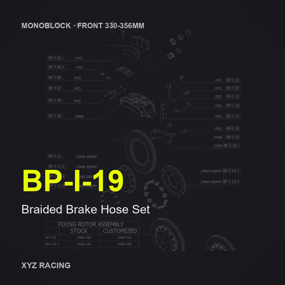 Braided Brake Hose Set (BP-I-19) — Monoblock Front 330-356mm