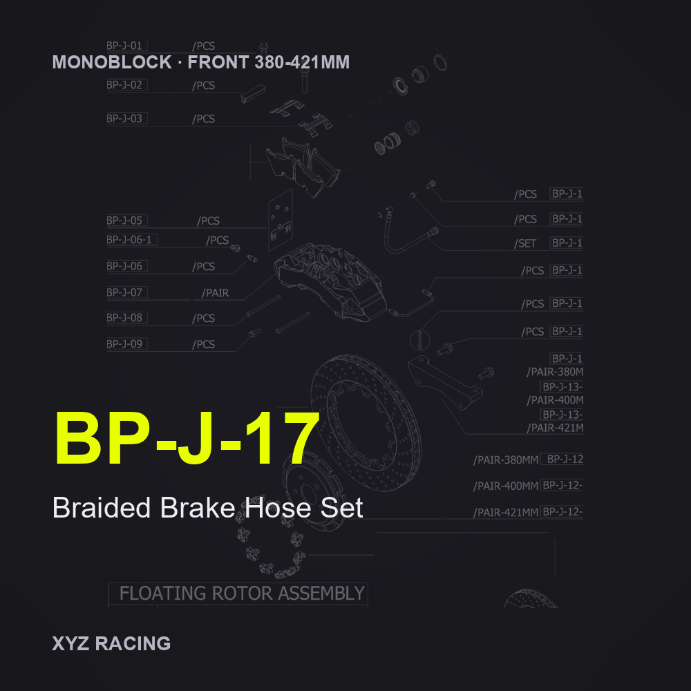 Braided Brake Hose Set (BP-J-17) — Monoblock Front 380-421mm
