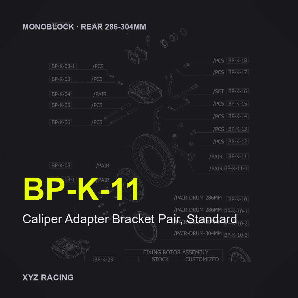 Caliper Adapter Bracket Pair, Standard (BP-K-11) — Monoblock Rear 286-304mm