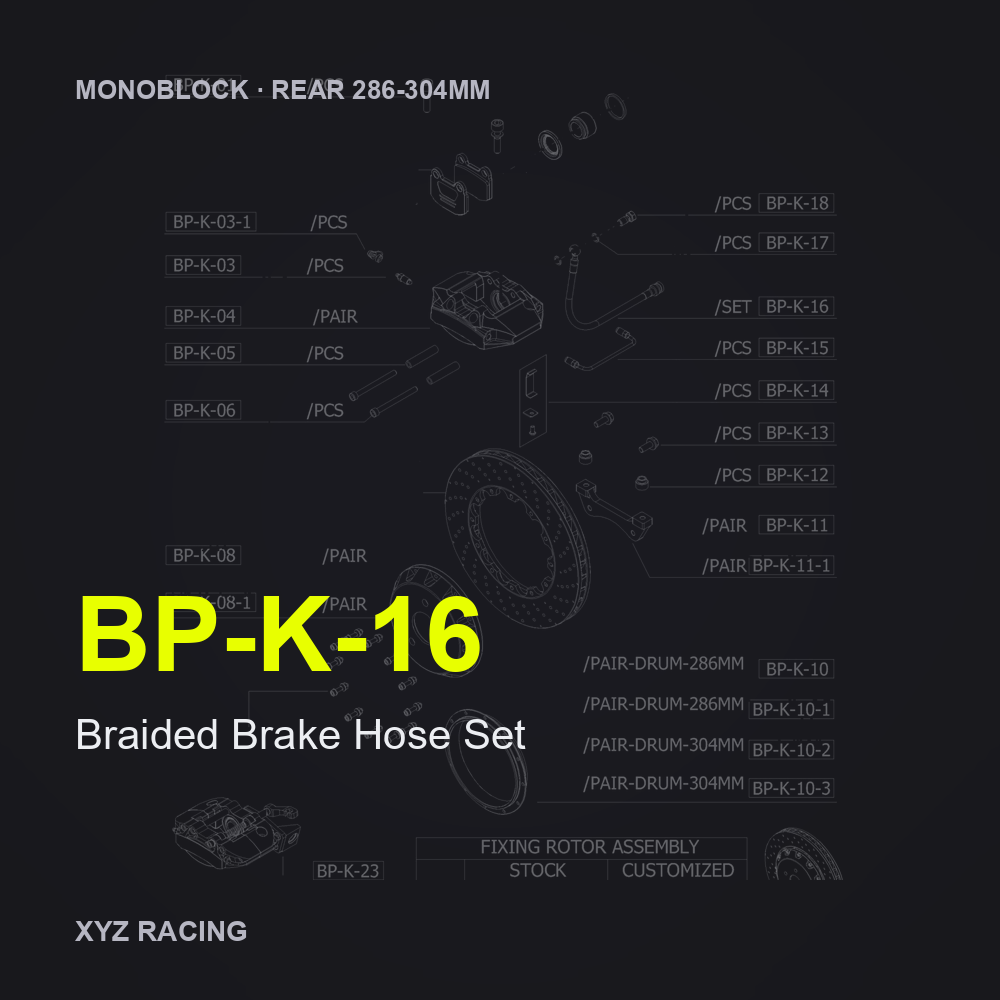 Braided Brake Hose Set (BP-K-16) — Monoblock Rear 286-304mm
