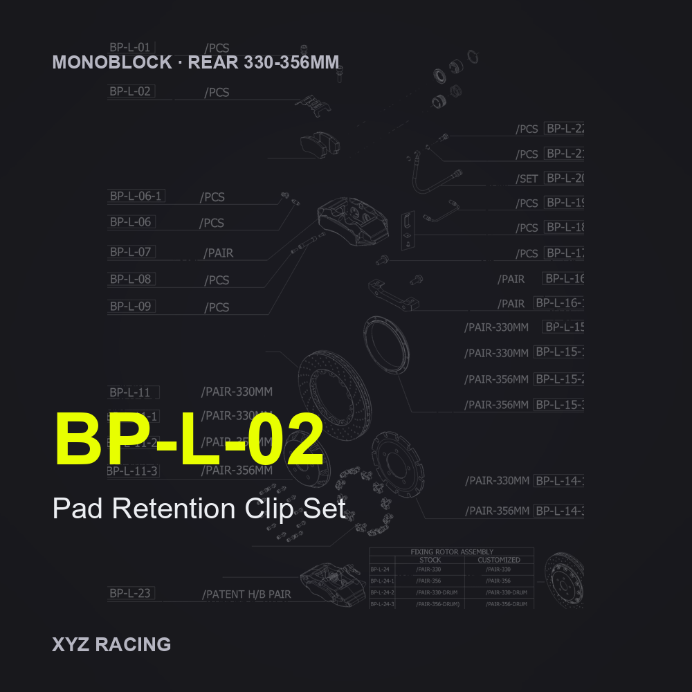 Pad Retention Clip Set (BP-L-02) — Monoblock Rear 330-356mm