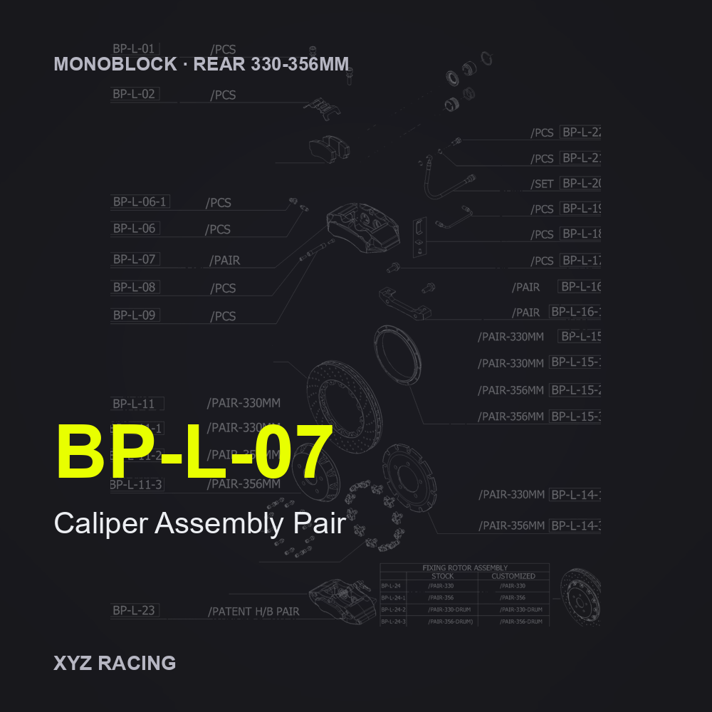 Caliper Assembly Pair (BP-L-07) — Monoblock Rear 330-356mm