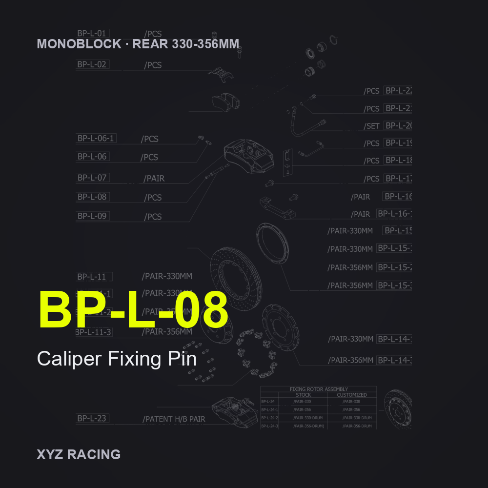 Caliper Fixing Pin (BP-L-08) — Monoblock Rear 330-356mm