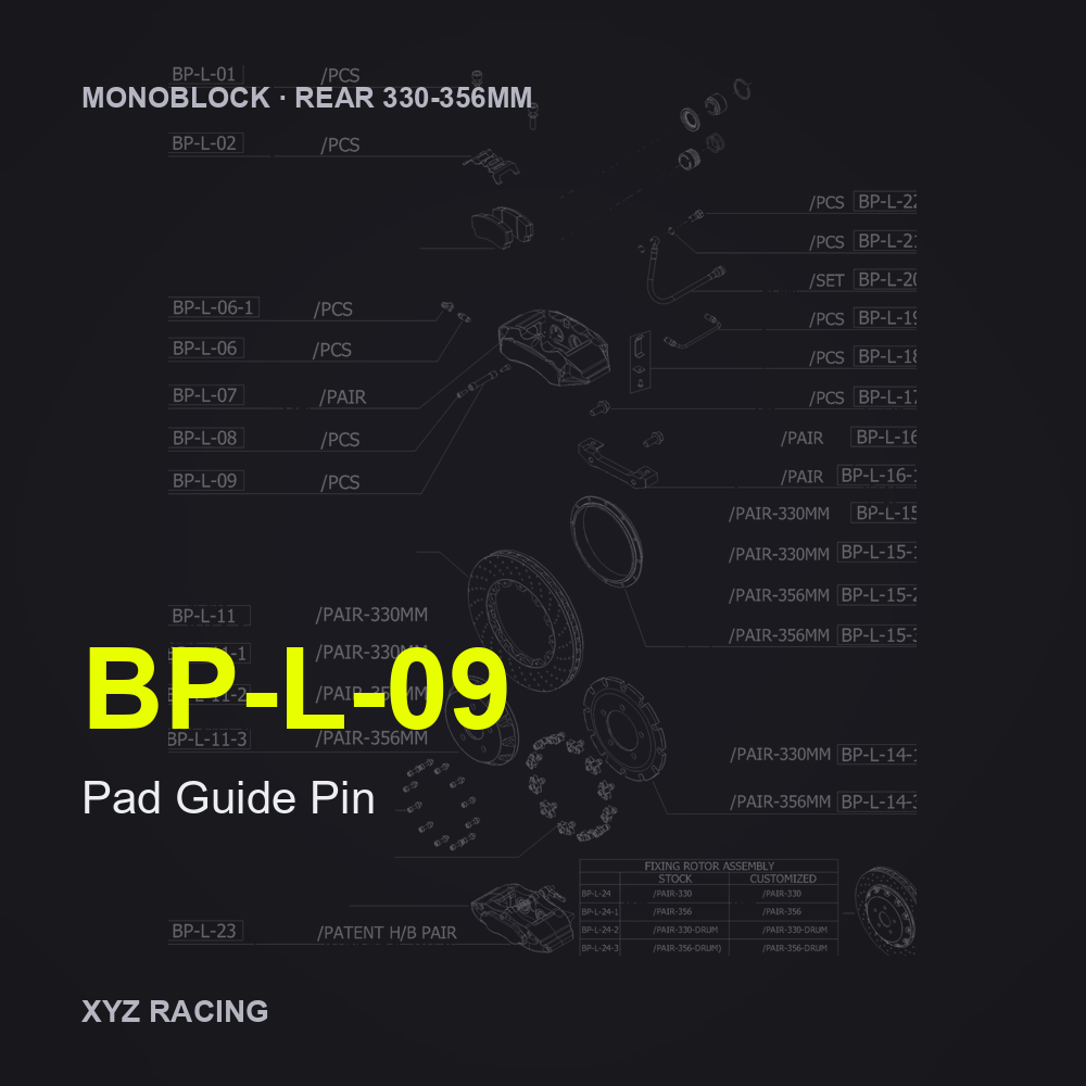 Pad Guide Pin (BP-L-09) — Monoblock Rear 330-356mm