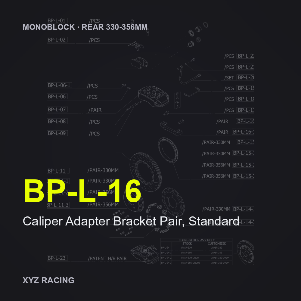 Caliper Adapter Bracket Pair, Standard (BP-L-16) — Monoblock Rear 330-356mm